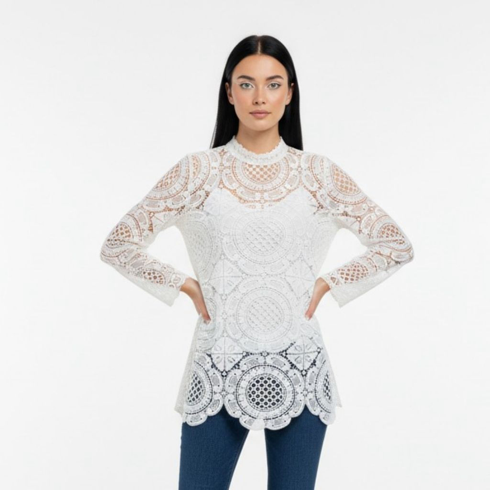 James Coviello White Laced Medallion Blouse - XS